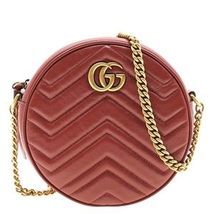 Gucci Marmont Chevron Crossbody Round Chain Shoulder Bag New